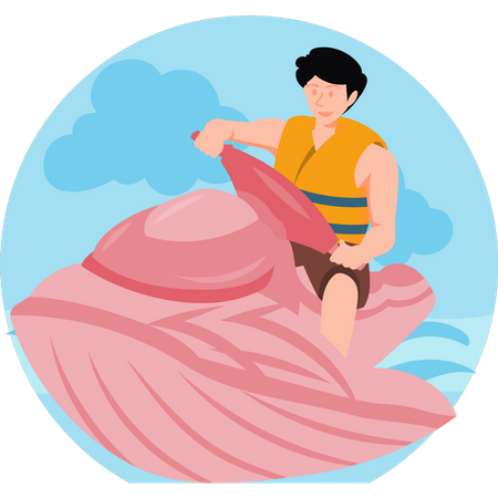 Boy riding jet ski  Illustration