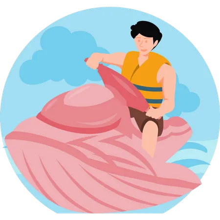 Boy riding jet ski  Illustration