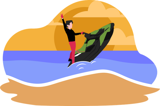 Boy riding jet ski  Illustration