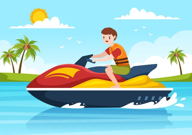 Boy riding jet ski  Illustration