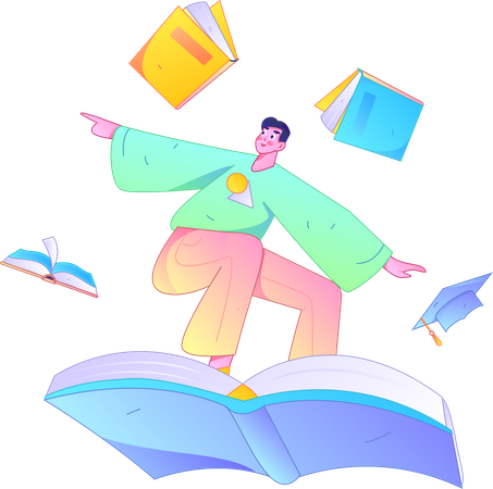 Boy riding on book  Illustration