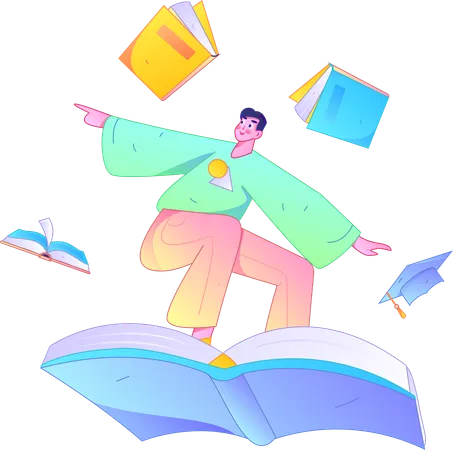 Boy riding on book  Illustration