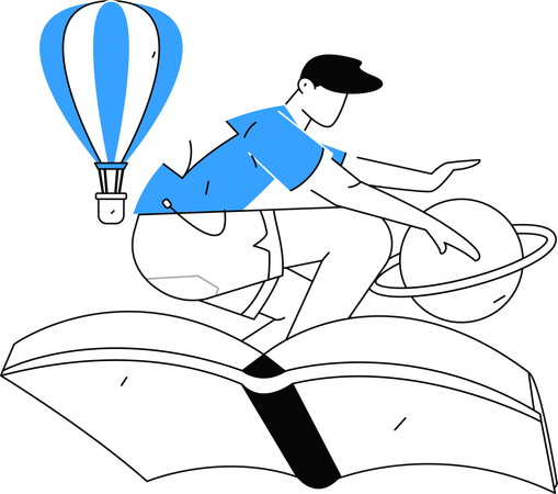 Boy riding on book  Illustration