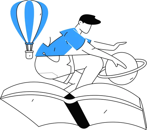 Boy riding on book  Illustration