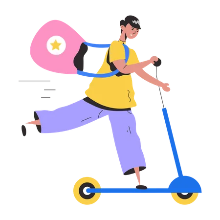 Flat Illustration Of Boy Riding Editable Design Illustration
