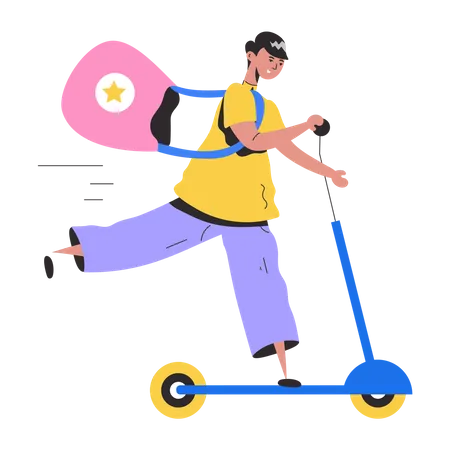 Boy Riding on scooter  Illustration