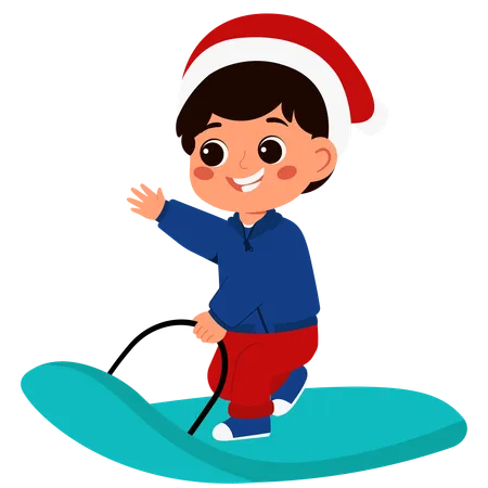 Boy riding on ski board  Illustration