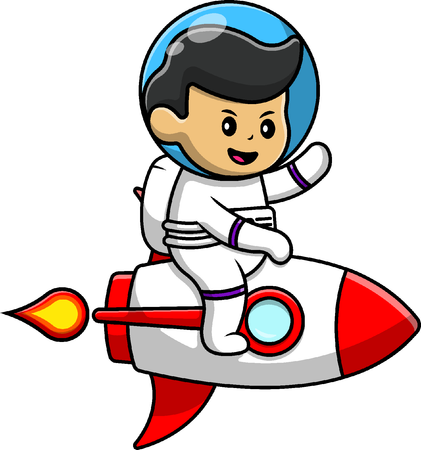 Boy Riding Rocket And Waving Hand  Illustration
