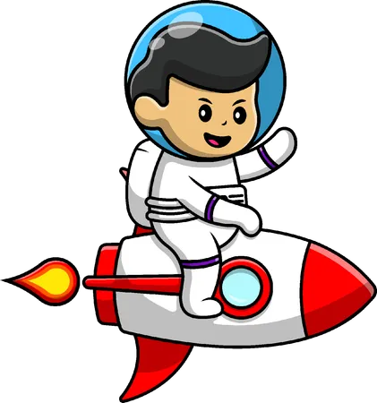 Boy Riding Rocket And Waving Hand  Illustration