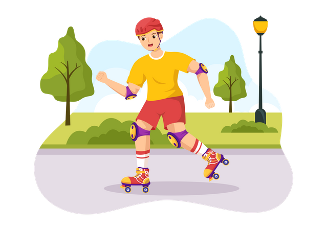 Boy Riding Roller Skates  Illustration