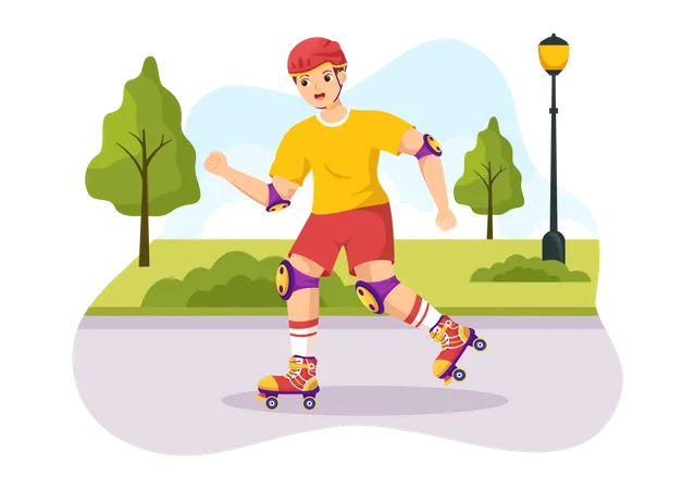 Boy Riding Roller Skates  Illustration