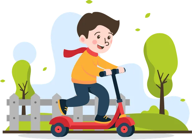 Boy riding scooter  Illustration