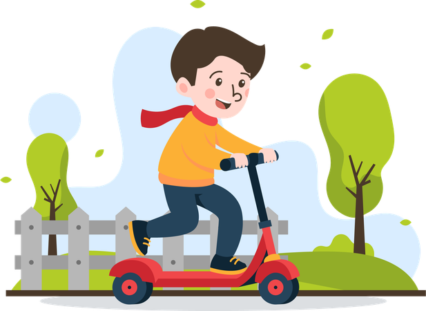 Boy riding scooter  Illustration