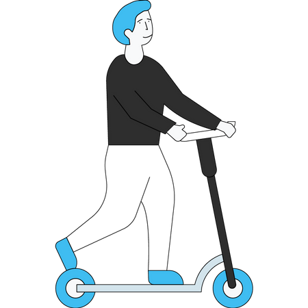 Boy riding scooter  Illustration