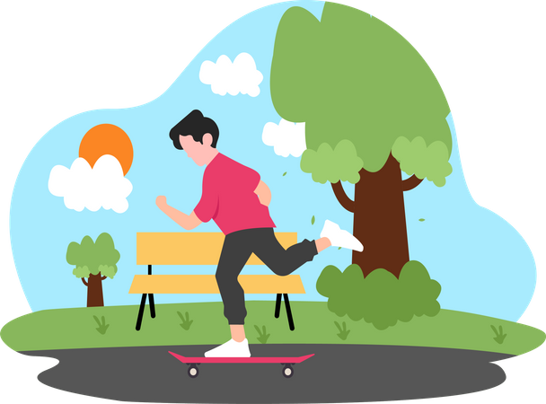 Boy riding skateboard  Illustration