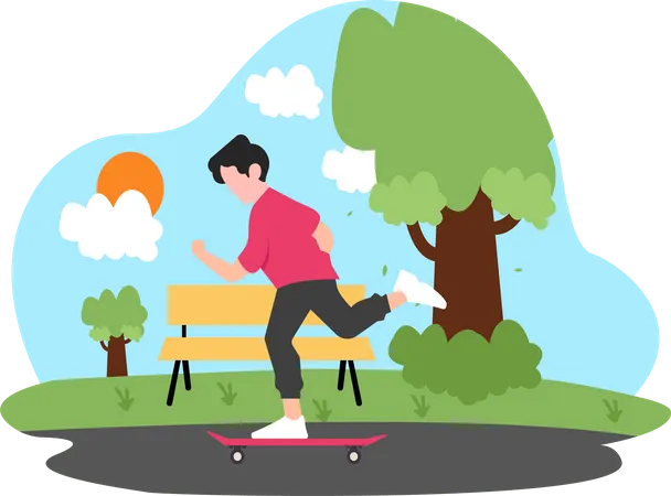 Boy riding skateboard  Illustration