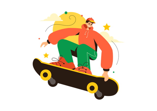 Boy riding skateboard  Illustration