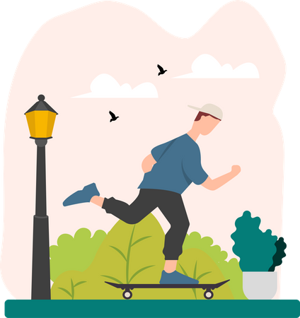 Boy riding skateboard in park Illustration