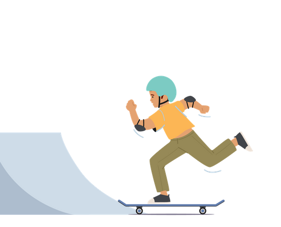 Boy Riding Skateboard in Skate Park Illustration