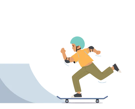 Boy Riding Skateboard in Skate Park Illustration