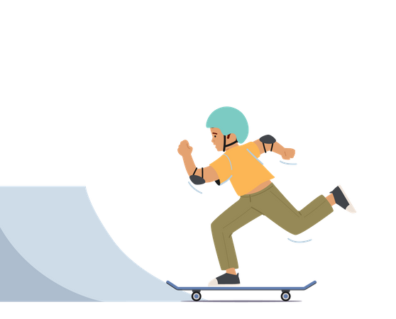 Boy Riding Skateboard in Skate Park  Illustration