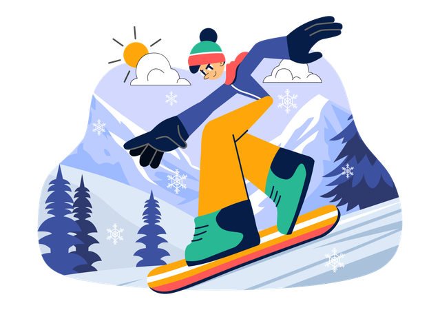Boy riding Snowboard  Illustration