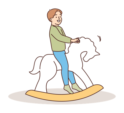 Boy riding swing horse  Illustration