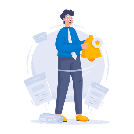 Boy ringing notification bell  Illustration