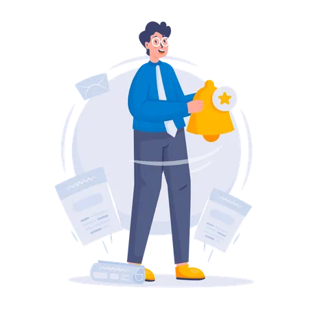 Boy ringing notification bell  Illustration