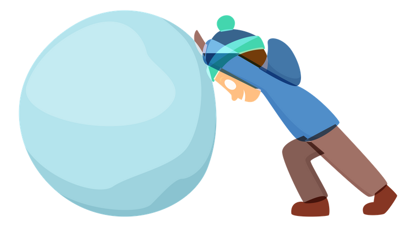 Boy rolling giant snow ball Illustration