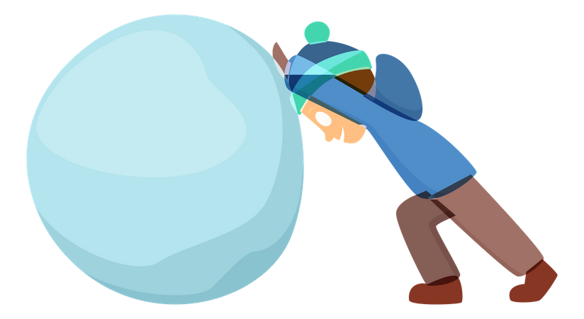 Boy rolling giant snow ball  Illustration