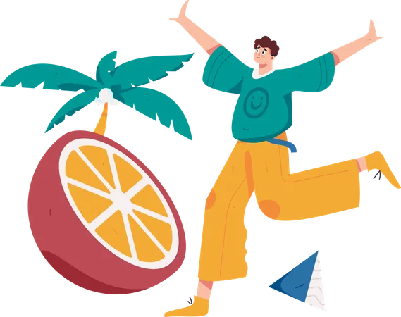 Boy running at beach  Illustration