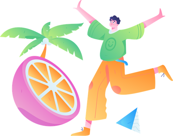 Boy running at beach  Illustration