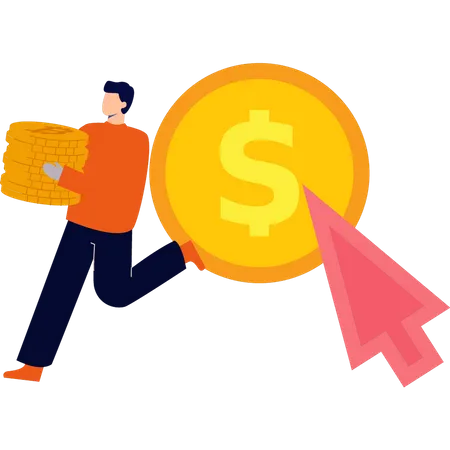 Boy running away with money  Illustration