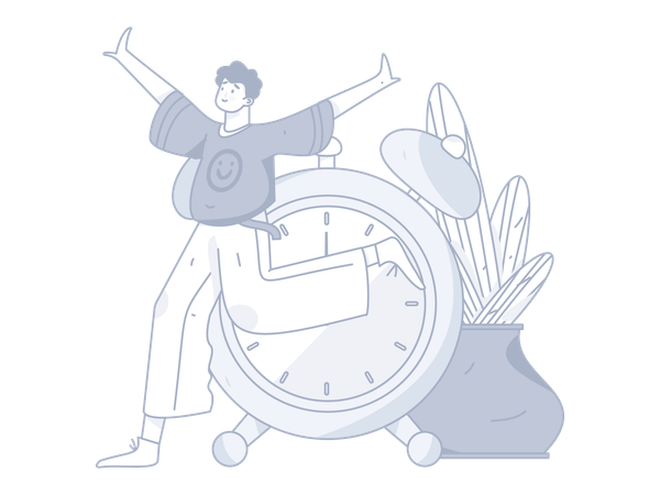 Boy running for alarm clock  Illustration