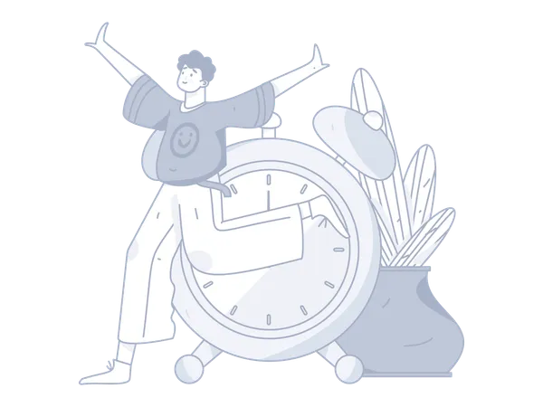 Boy running for alarm clock  Illustration