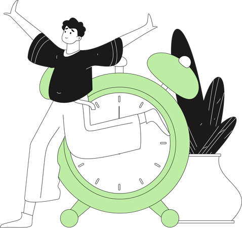 Boy running for alarm clock  Illustration