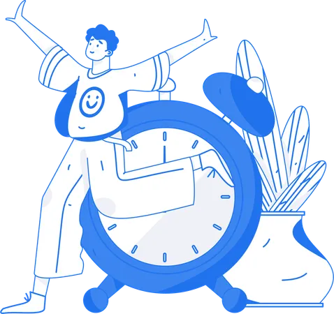 Boy running for alarm clock  Illustration