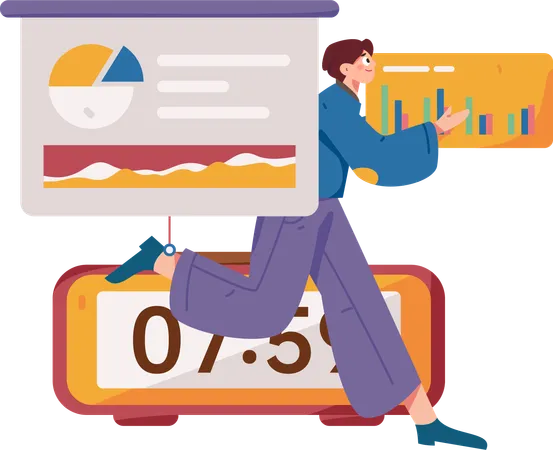 Boy running for business presentation  Illustration