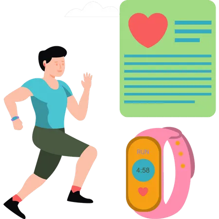 Boy running for exercise with health watch  일러스트레이션