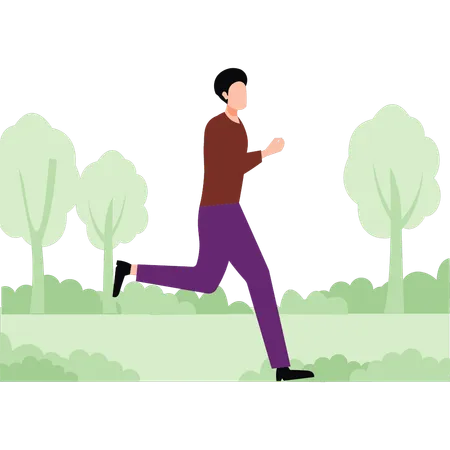 The Boy Is Running In The Forest Illustration