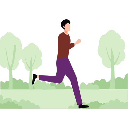Boy running in forest  Illustration