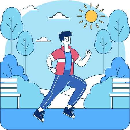 Boy running in garden  Illustration