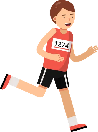 Boy Running In Marathon Race Illustration