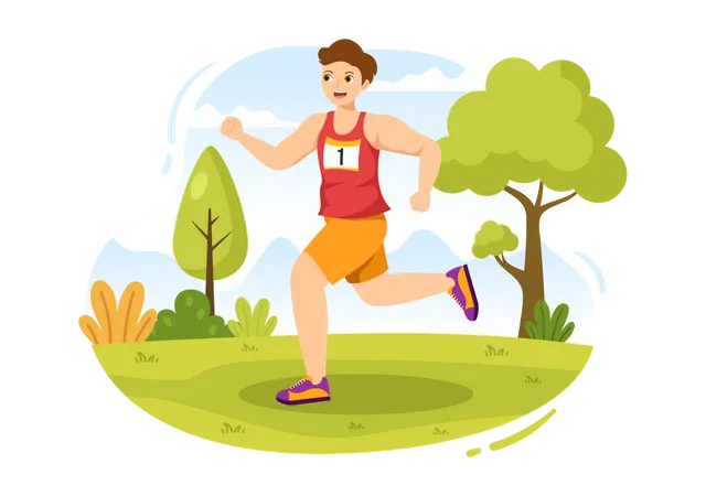 Boy running in Marathon Race Illustration