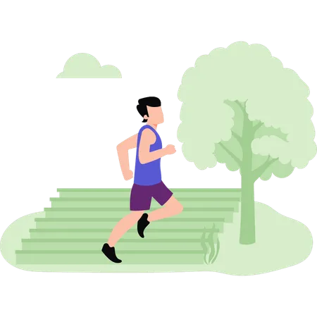 The Boy Is Running In The Park Illustration