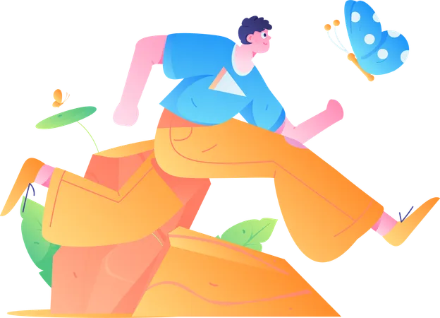 Boy running in park  Illustration