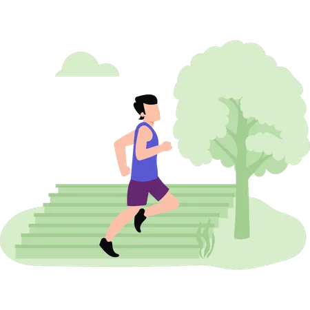 Boy running in park  Illustration