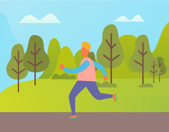 Boy running in park  Illustration