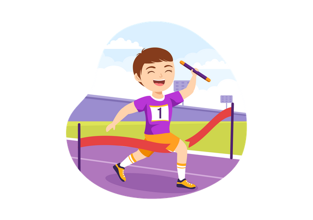 Boy running in race  Illustration